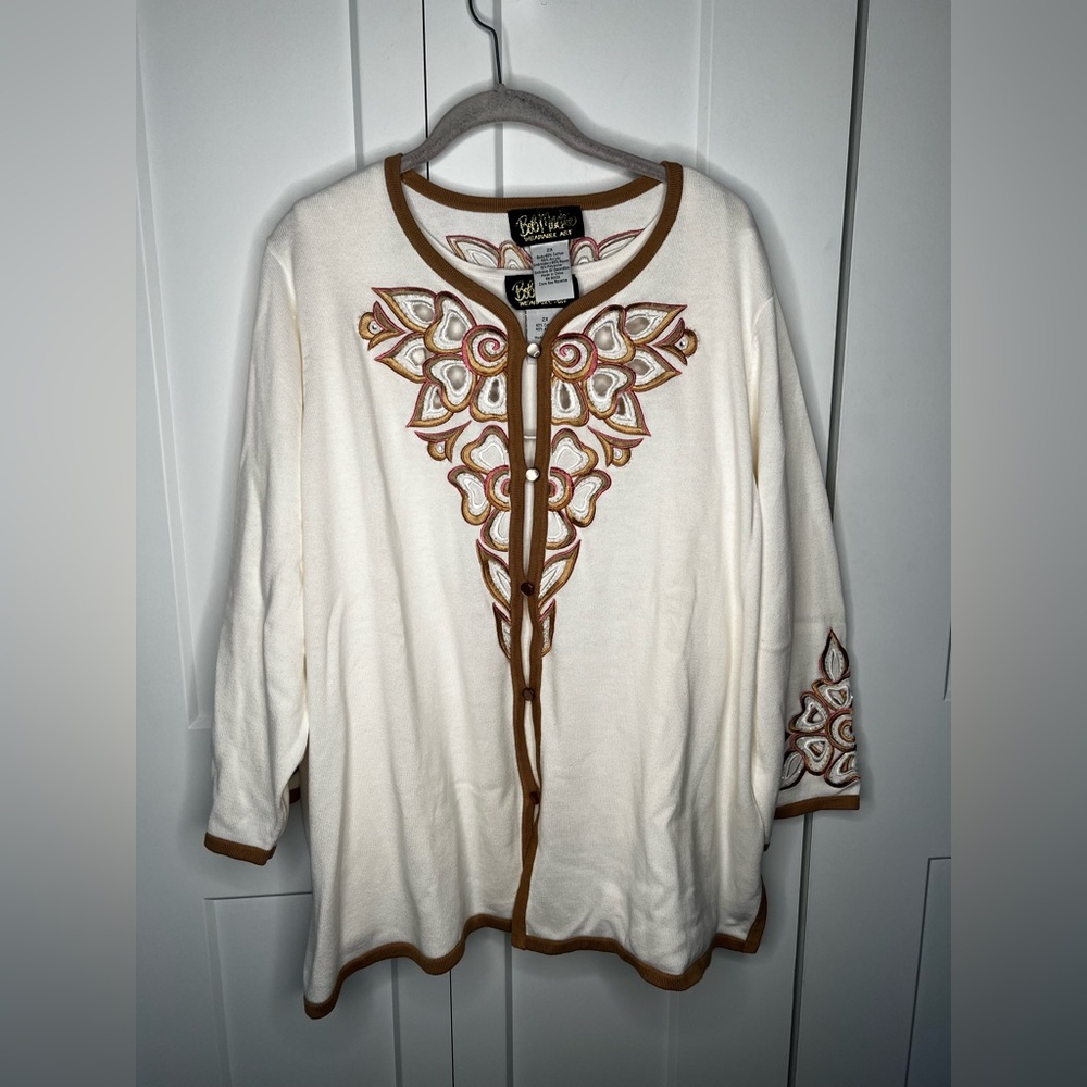 Bob Mackie Floral Embroidered Cutout 2 Piece Tank Cardigan Plus Size 2X